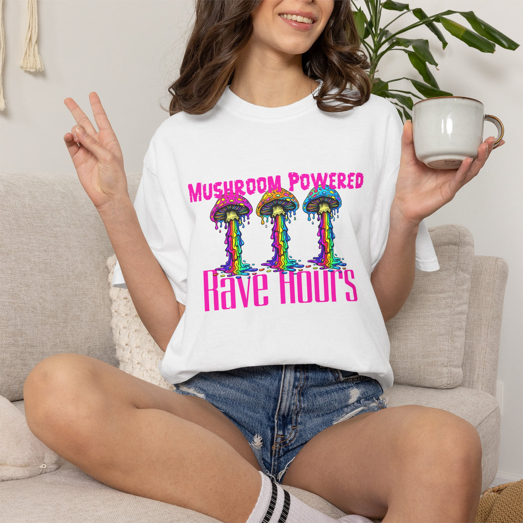 Rave Mushroom T-Shirt — “Mushroom Powered” Psychedelic Festival Tee - Midnight Eye, LLC