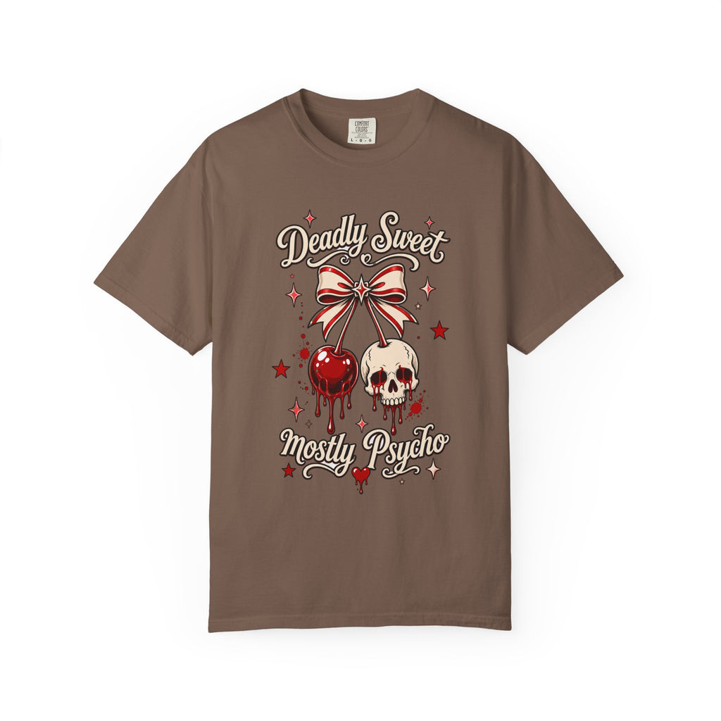 Deadly Sweet Mostly Psycho Graphic T-Shirt - Retro Tee. Midnight Eye, LLC