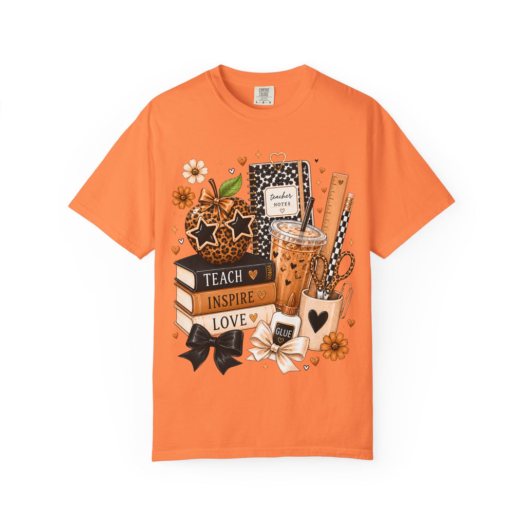Teacher Life T‑Shirt — Teach Inspire Love Fall Apple & Coffee Graphic Tee