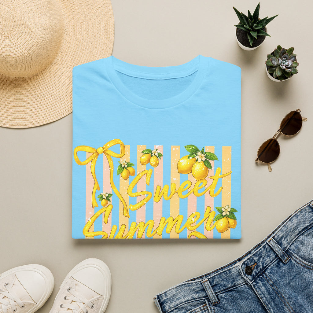 Sweet Summer Lemon Striped T-Shirt - Cute Bows Colorful Summer T-Shirt. Midnight Eye, LLC