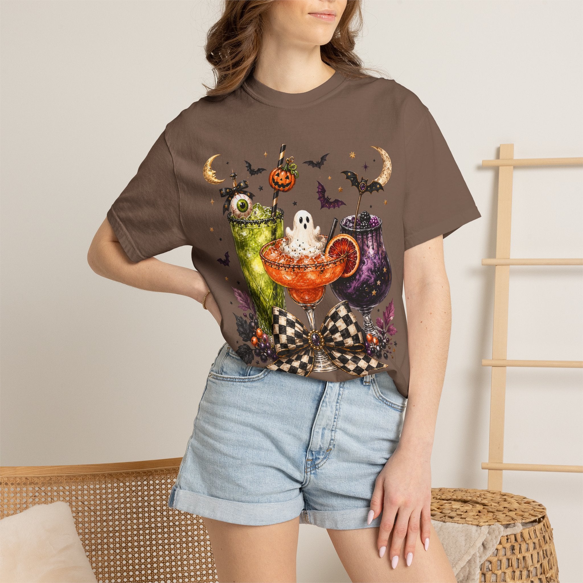 Halloween Cocktail T-Shirt — Spooky Drinks, Cute Bats & Pumpkins