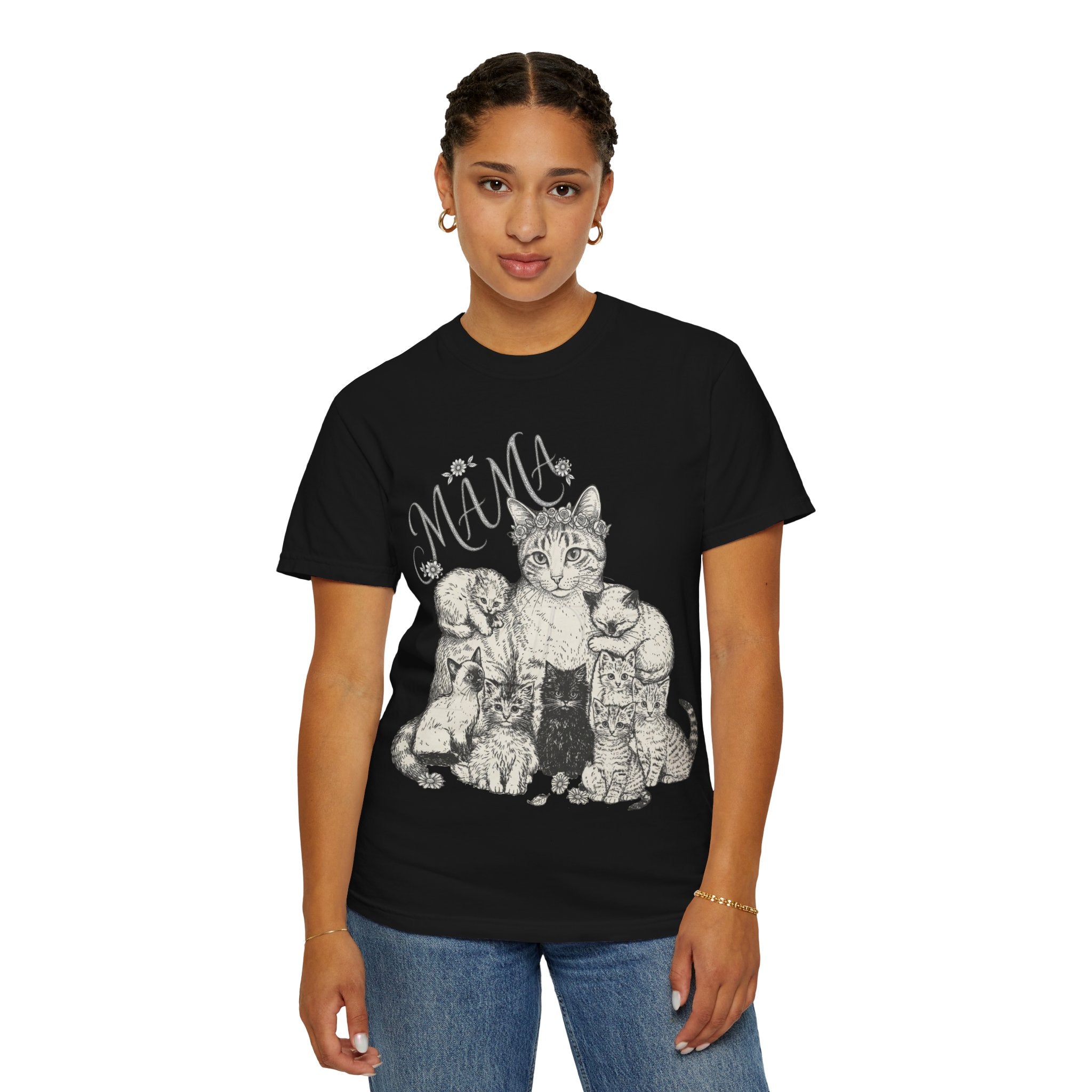 Cat Mama Vintage Graphic T-Shirt - Cat Mama and Kittens Tee