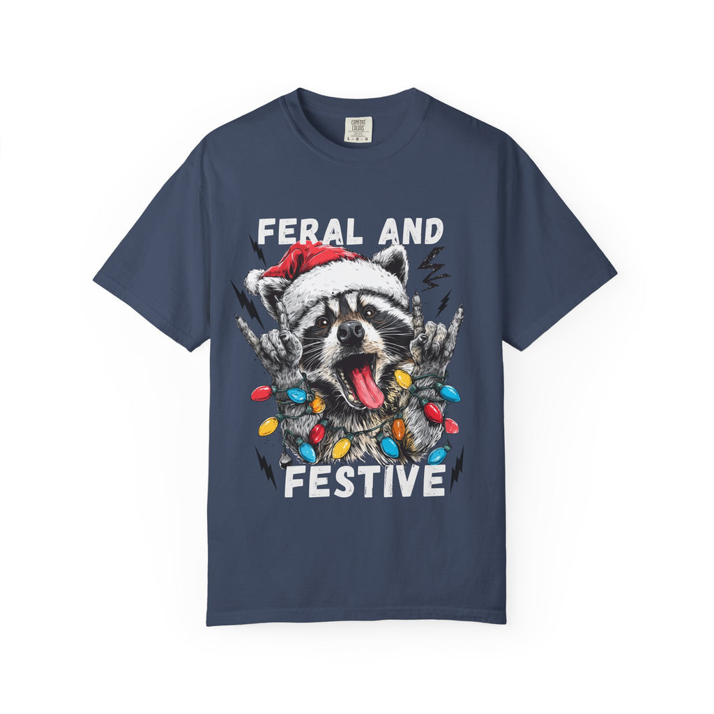 Feral and Festive Funny Raccoon Christmas T-Shirt - Racoon Graphic T-Shirt
