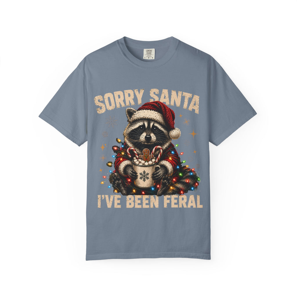 Sorry Santa I've Been Feral Cute Raccoon Christmas T-Shirt - Funny Racoon Tee