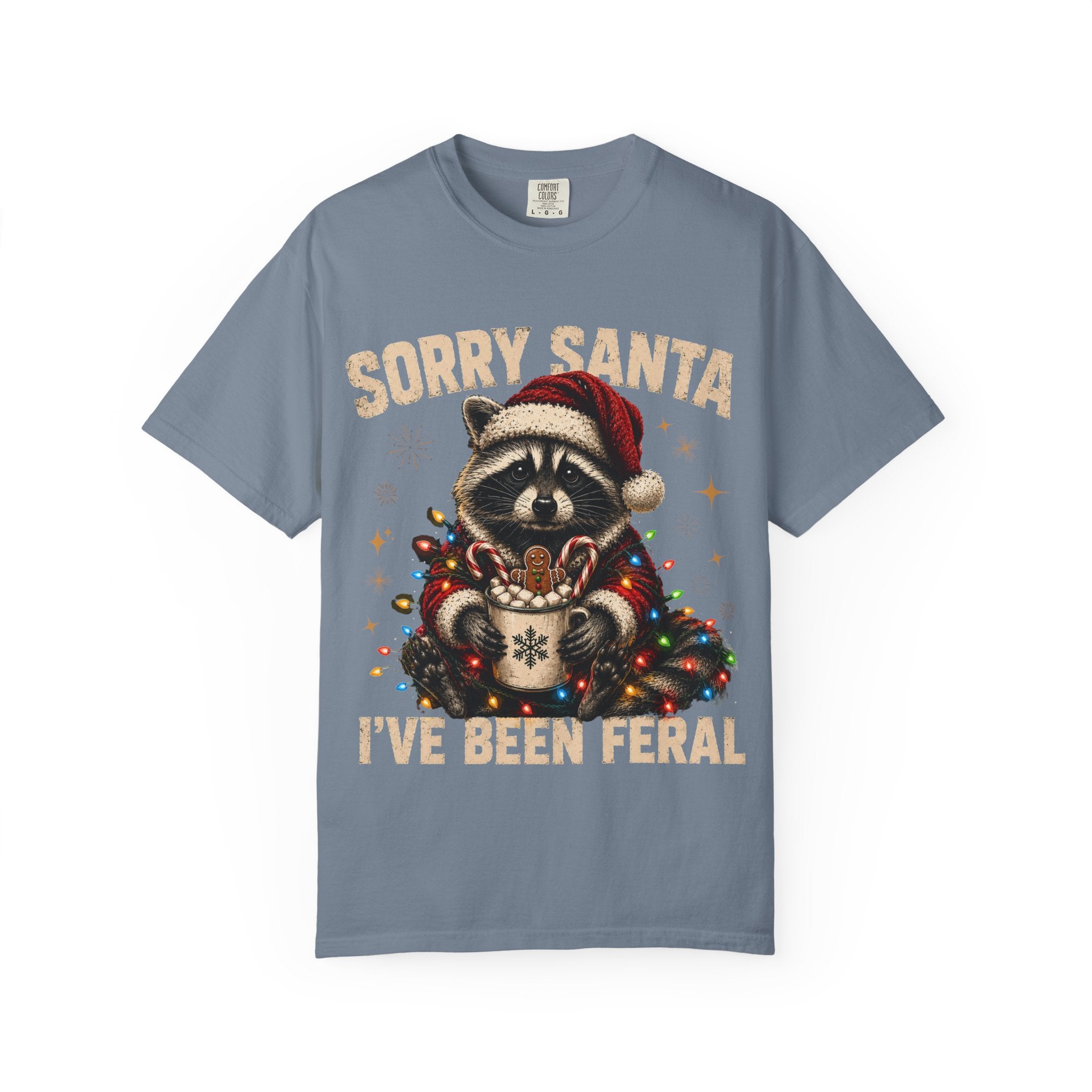 Sorry Santa I've Been Feral Cute Raccoon Christmas T-Shirt - Funny Racoon Tee