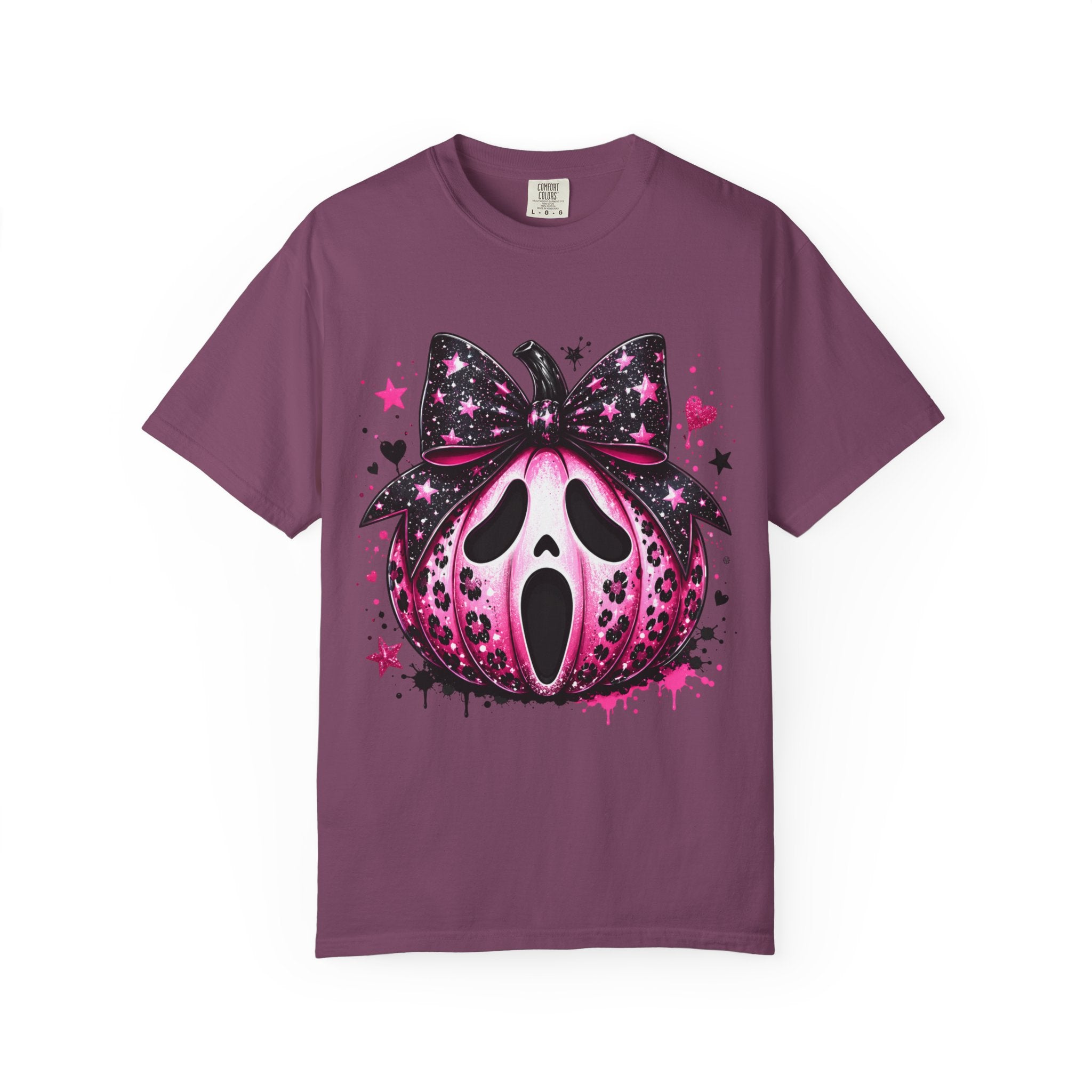 Ghost Face Pumpkin T‑Shirt — Cute Pink Halloween Tee. Midnight Eye, LLC