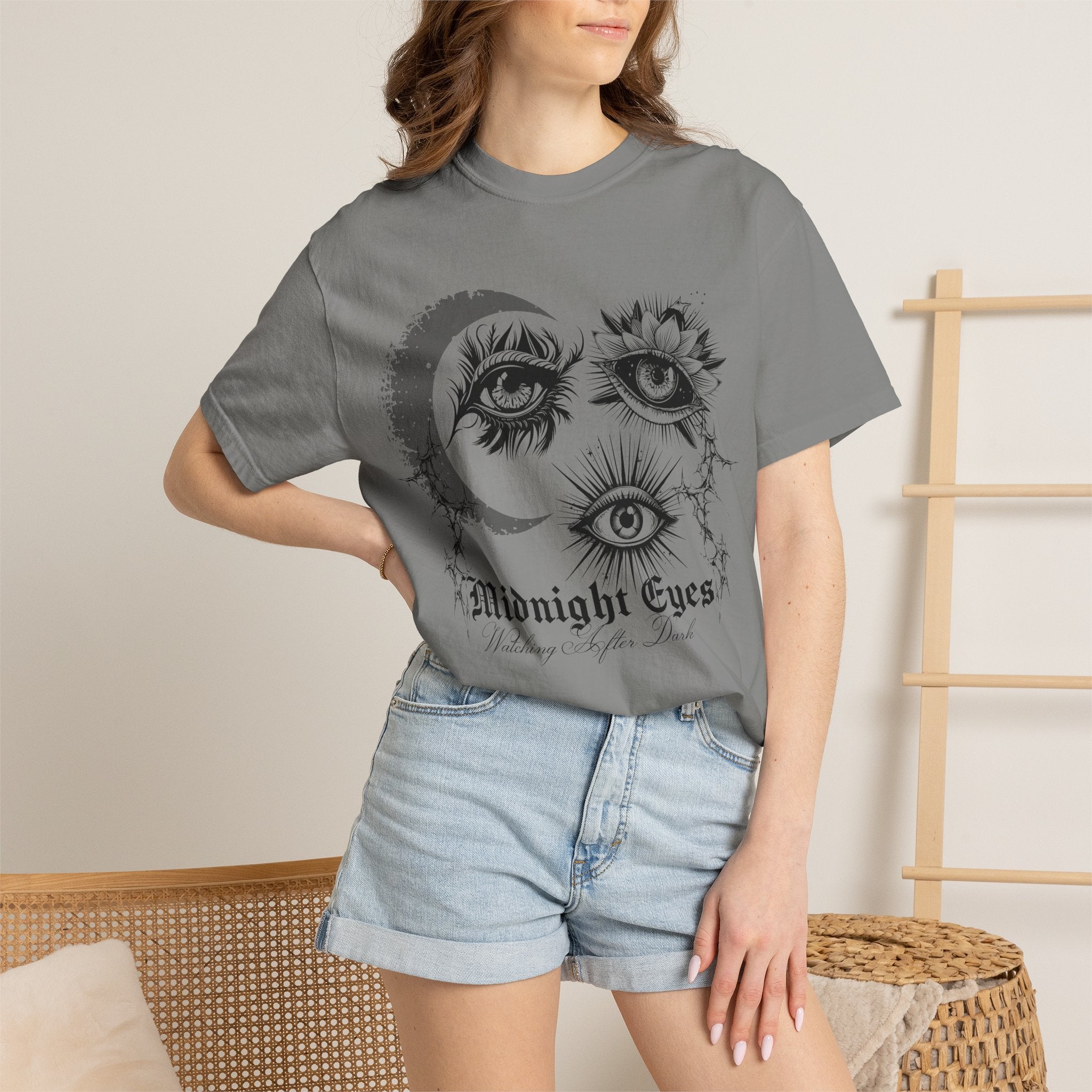 Midnight Eyes Graphic T-Shirt — Moon, Sun & Mystic Eye Illustration