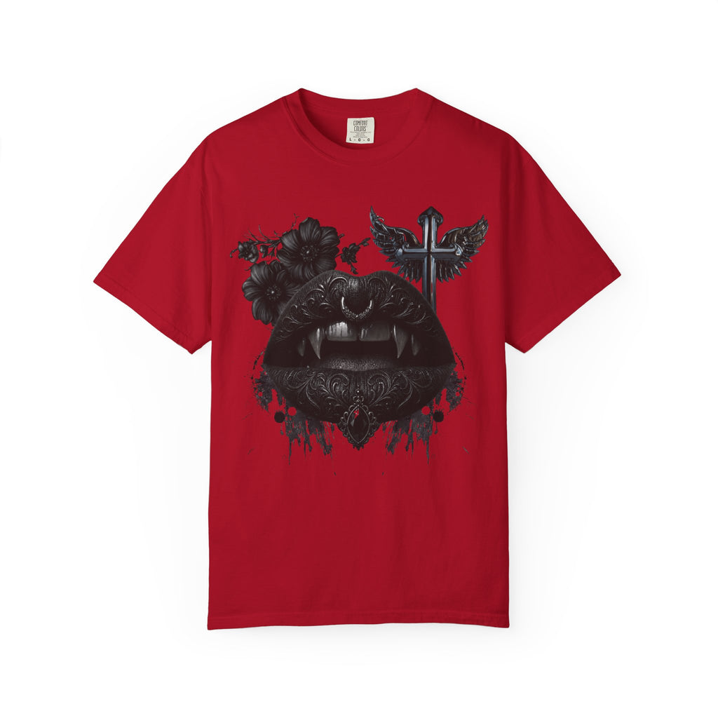 Vampire Black Lips Graphic T-Shirt - Gothic Black Lips and Fangs tee - Dark Aesthetic Tee. midnight Eye, LLC