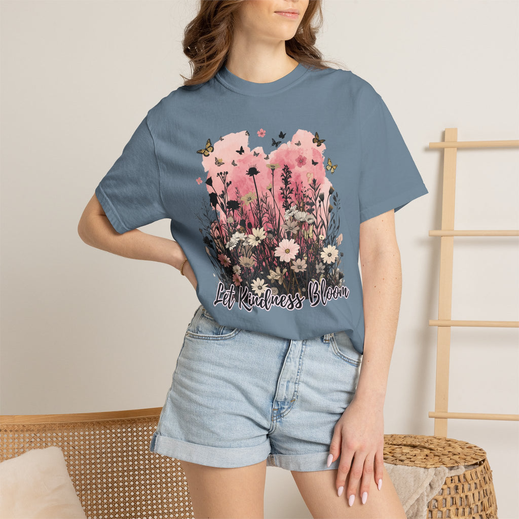 Let Kindness Bloom T-Shirt — Floral Garden Graphic Tee - Cute Motivational T-Shirt. Midnight Eye, LLC