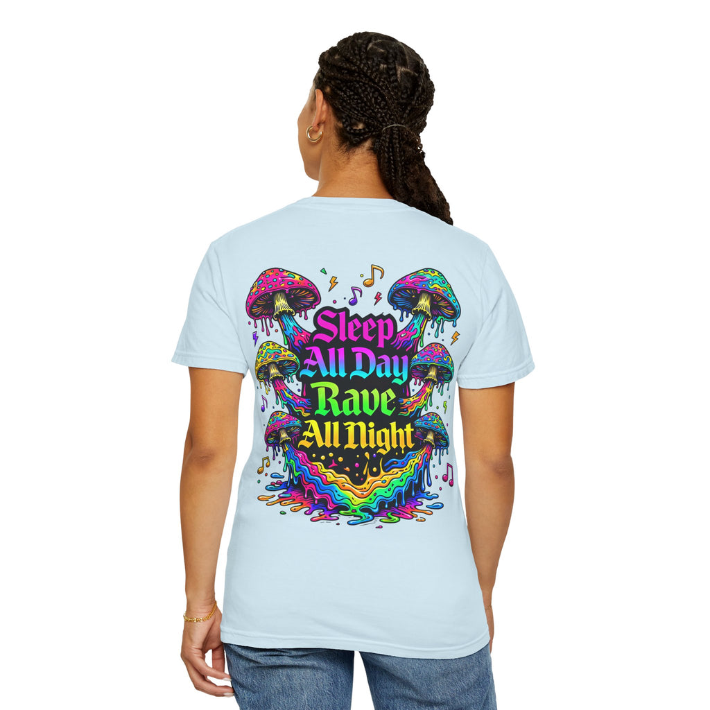 Rave Mushroom T-Shirt — “Mushroom Powered” Psychedelic Festival Tee - Midnight Eye, LLC