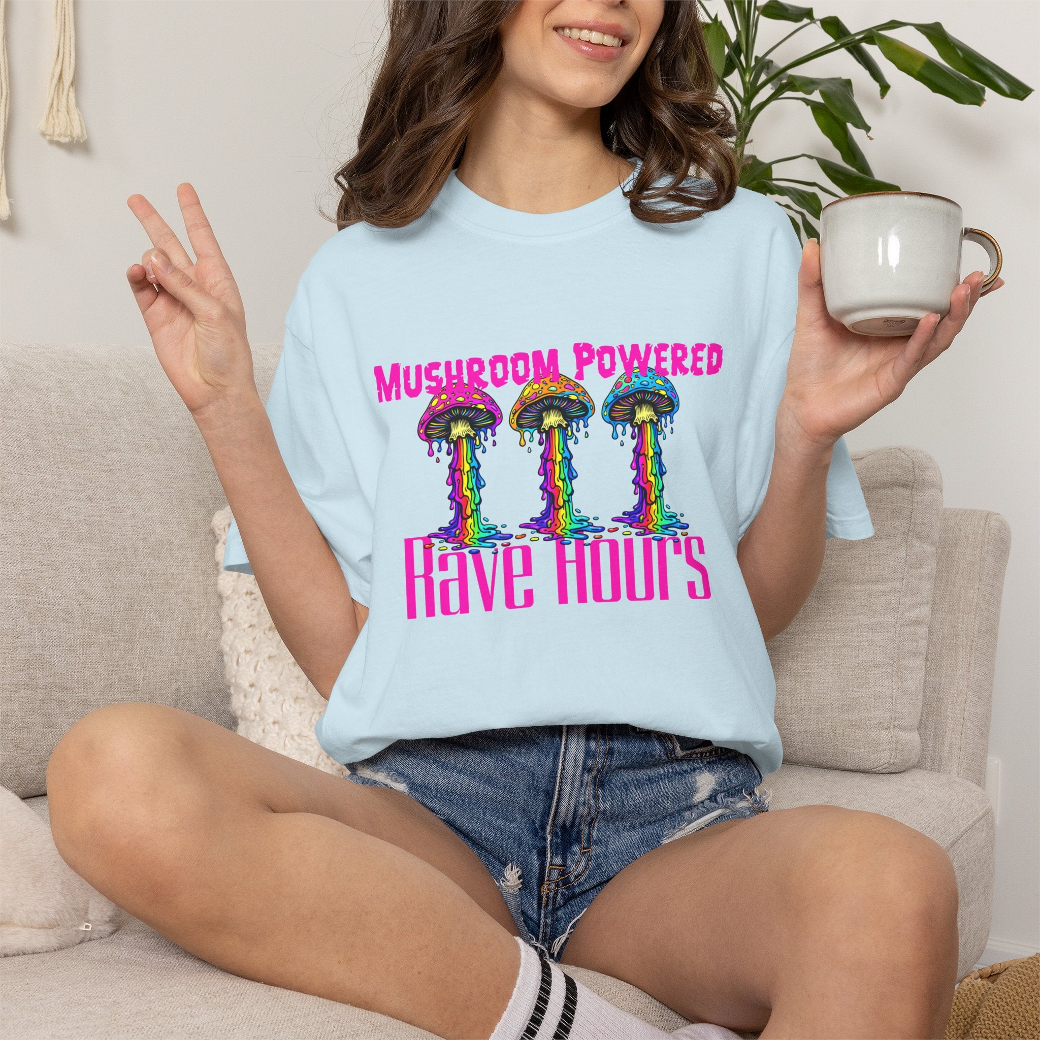 Rave Mushroom T-Shirt — “Mushroom Powered” Psychedelic Festival Tee - Midnight Eye, LLC