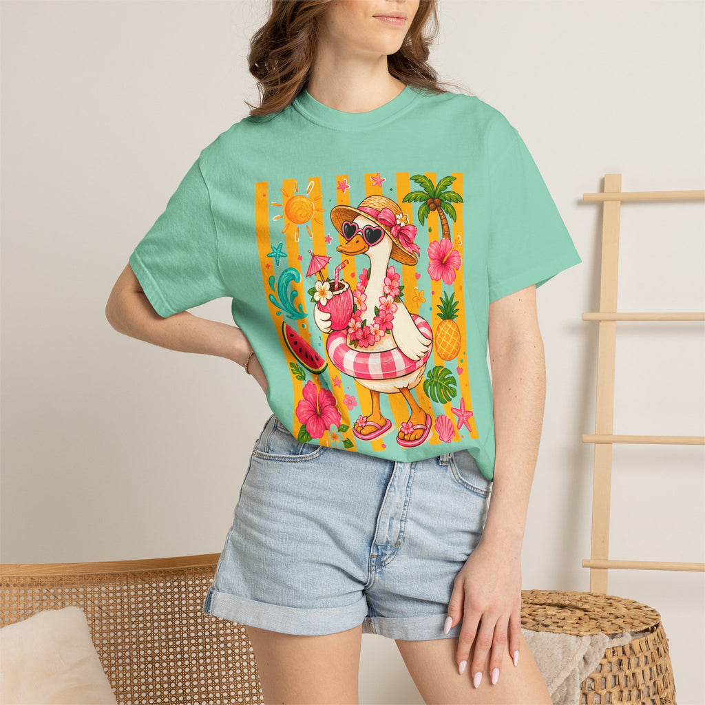 Silly Goose & Flamingo Tropical Beach Tee — Summer Vacation Shirt. Midnight Eye, LLC