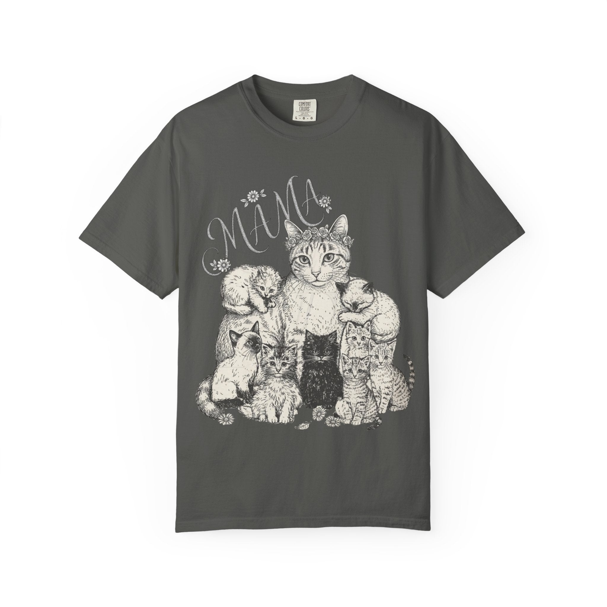Cat Mama Vintage Graphic T-Shirt - Cat Mama and Kittens Tee