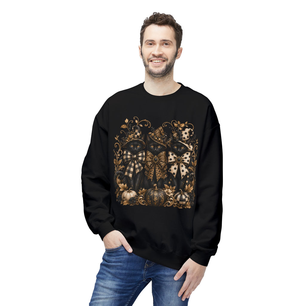 Vintage Gothic Pumpkin & Black Cats Crewneck Sweatshirt. Midnight Eye, LLC
