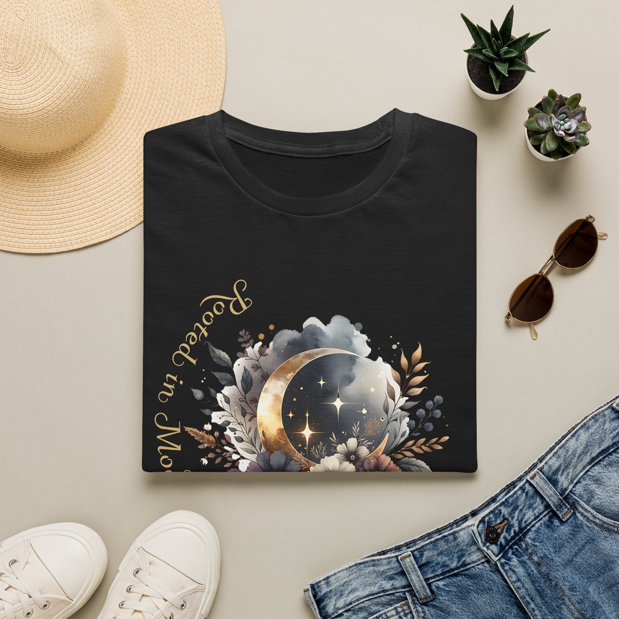 Moonlight Floral T-Shirt — 'Rooted in Moonlight' Celestial Floral Graphic Tee - Mystical Tee - Midnight Eye, LLC
