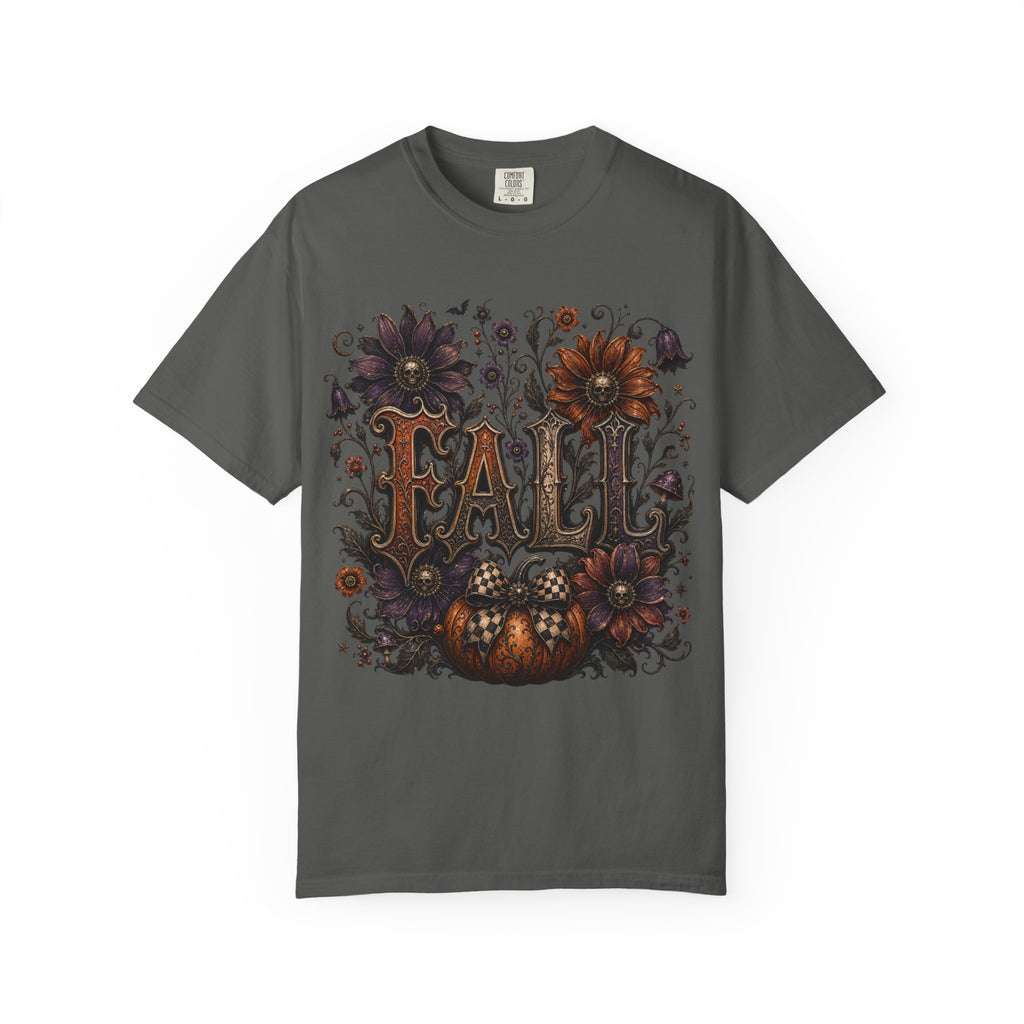Fall Floral Pumpkin Long Sleeve Tee - Whimsical Goth Floral Fall Graphic T-Shirt. midnight Eye, LLC