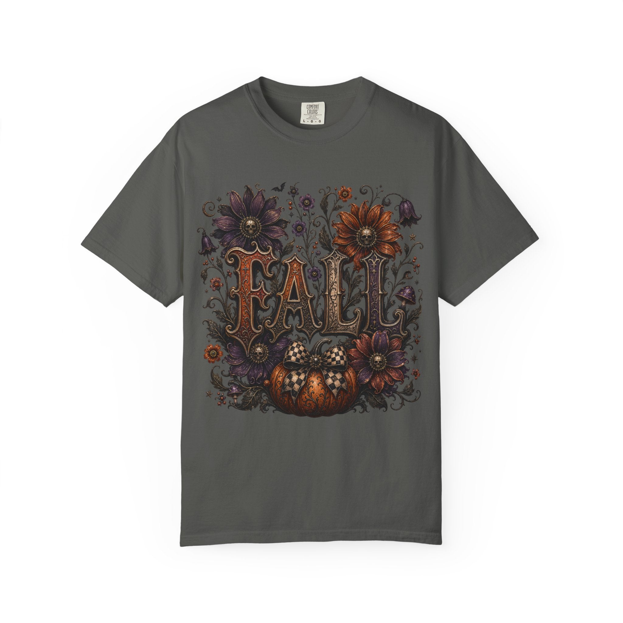 Fall Floral Pumpkin Long Sleeve Tee - Whimsical Goth Floral Fall Graphic T-Shirt. midnight Eye, LLC