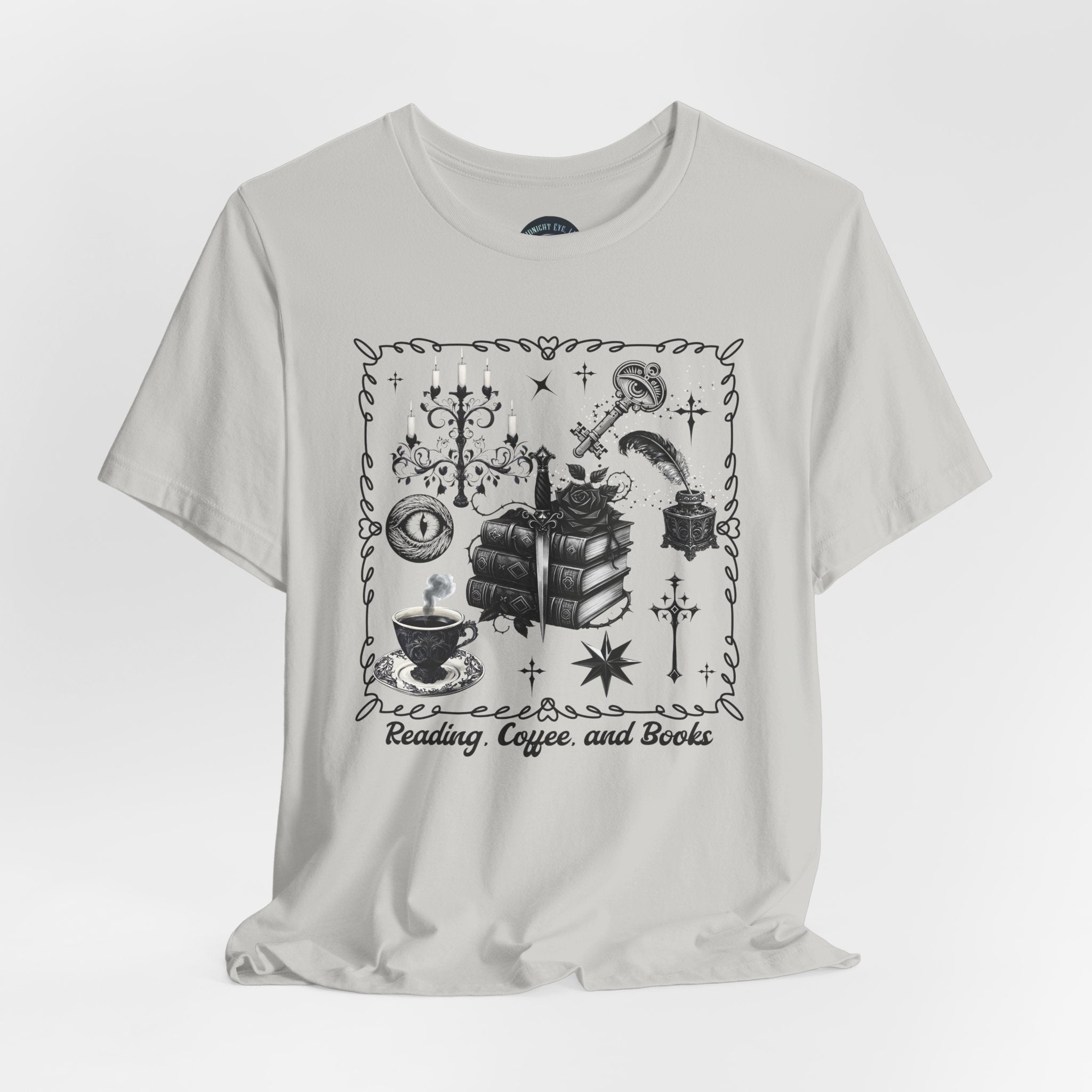 Mystic Reading Tee — "Reading and Mystery Books" Graphic T-Shirt. Midnight Eye