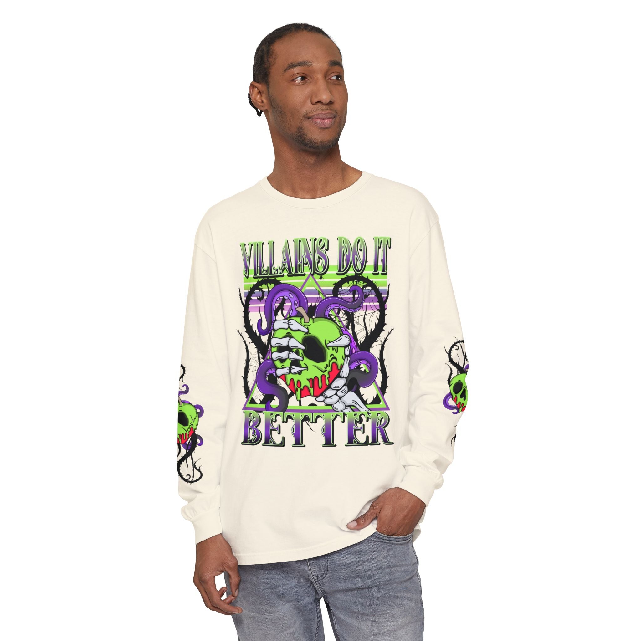 Villains Do It Better Long Sleeve Tee - Halloween Villains Graphic T-Shirt. Midnight Eye, LLC