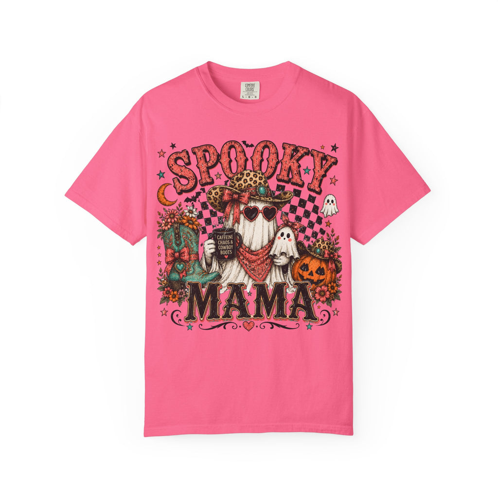Spooky Mama T-Shirt — Vintage Halloween Ghosts & Pumpkin Graphic. Midnight Eye, LLC