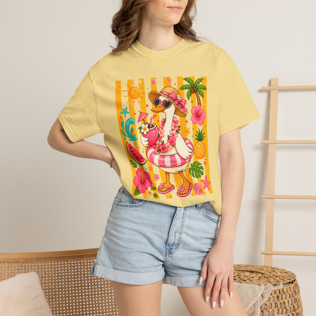 Silly Goose & Flamingo Tropical Beach Tee — Summer Vacation Shirt - Midnight Eye, LLC