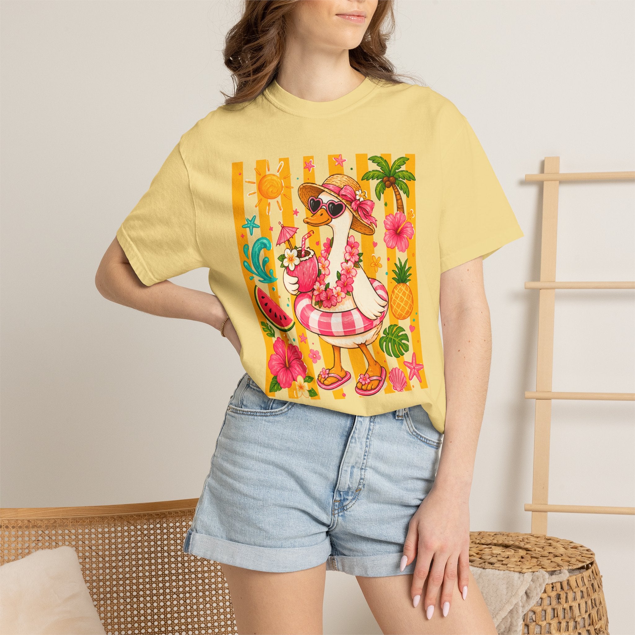 Silly Goose & Flamingo Tropical Beach Tee — Summer Vacation Shirt - Midnight Eye, LLC