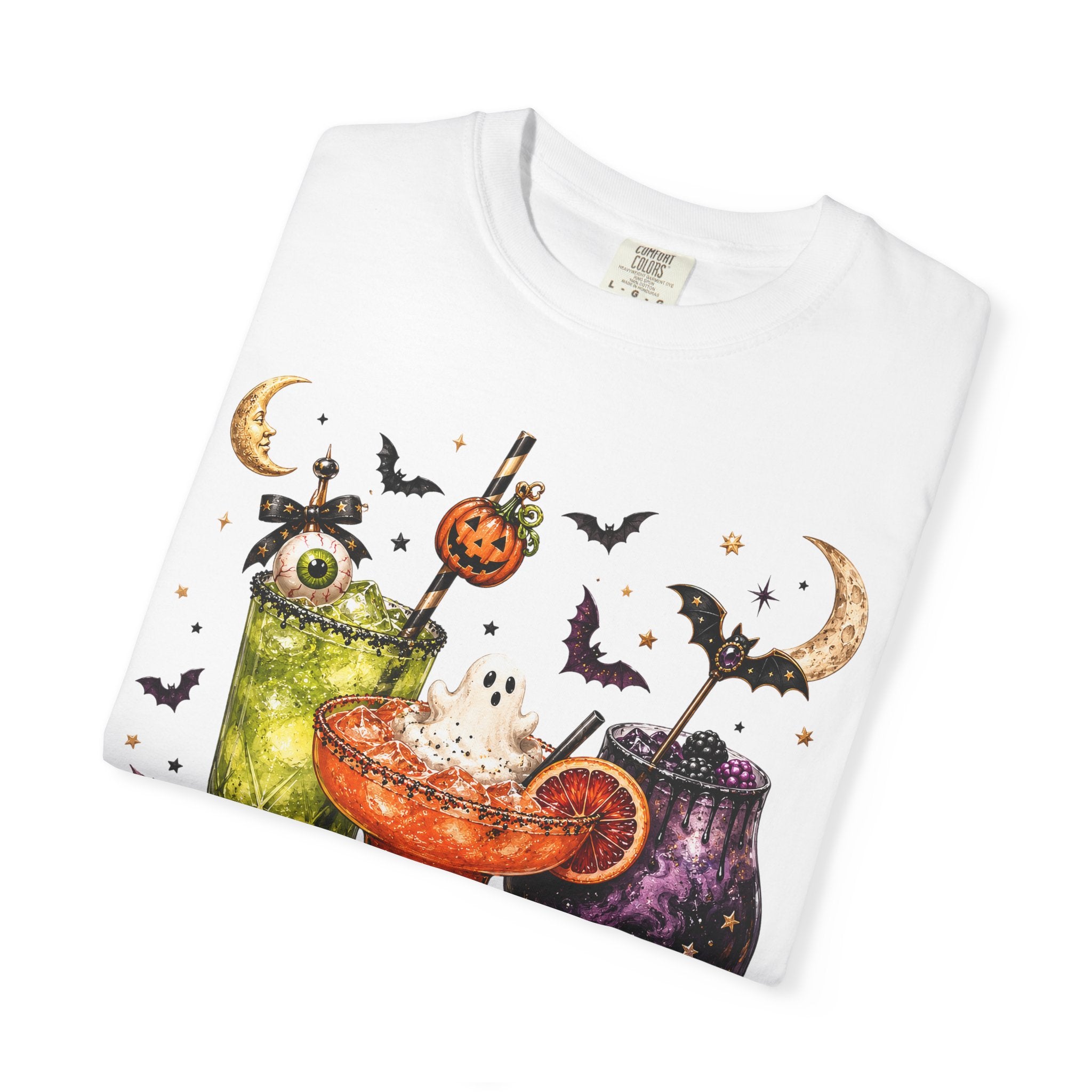 Halloween Cocktail T-Shirt — Spooky Drinks, Cute Bats & Pumpkins. Midnight Eye, LLC