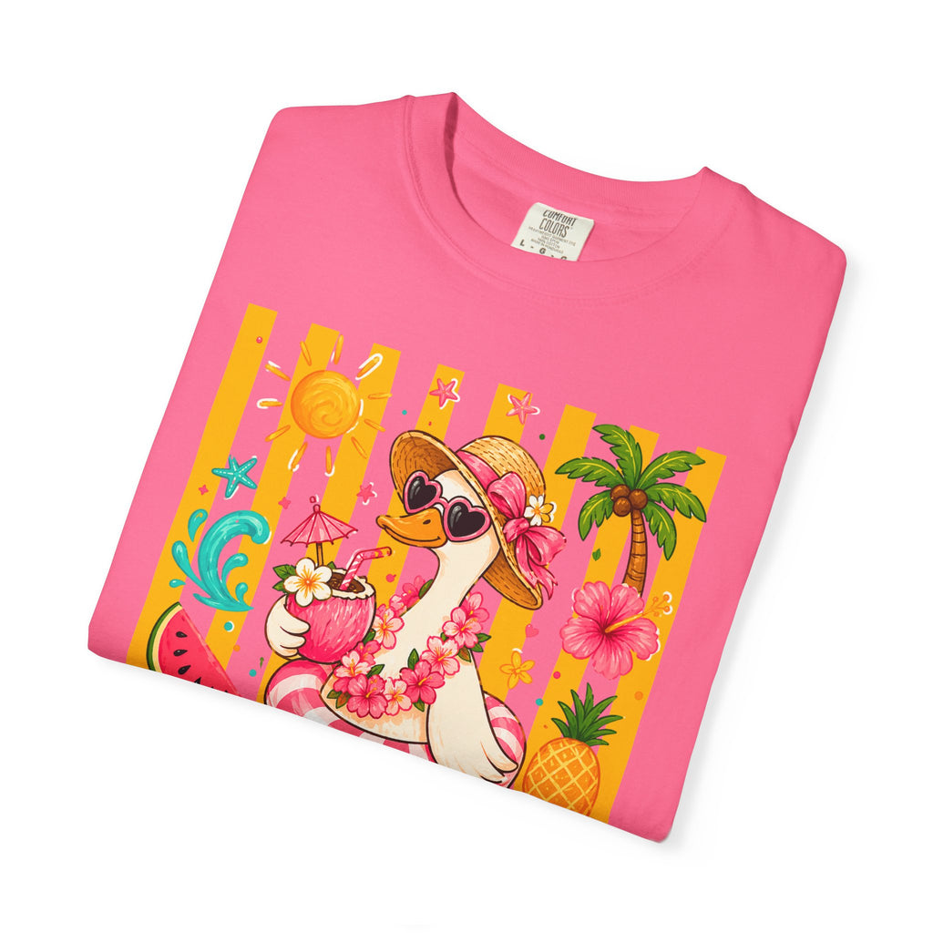 Silly Goose & Flamingo Tropical Beach Tee — Summer Vacation Shirt - Midnight Eye, LLC
