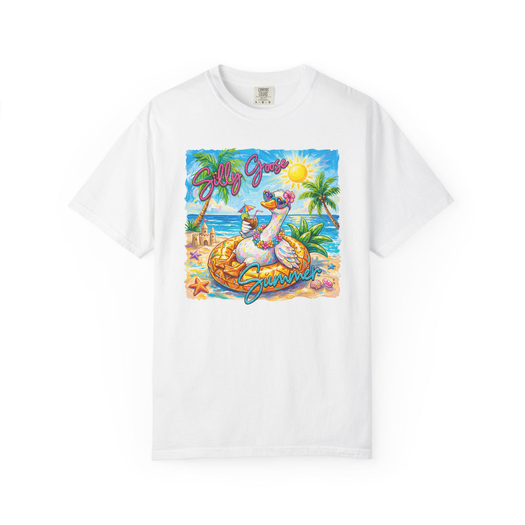 Silly Goose Summer T-Shirt - Colorful Summer Girl Tee - Beach Tee - Tropical T-Shirt - Midnight Eye, LLC