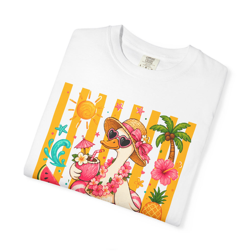 Silly Goose & Flamingo Tropical Beach Tee — Summer Vacation Shirt. Midnight Eye, LLC