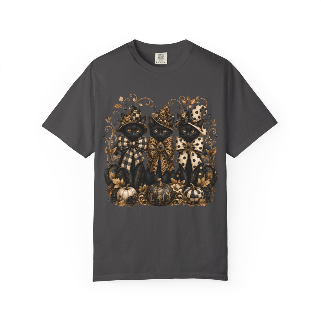 Halloween Black Cats & Pumpkins T-Shirt — Autumn Spooky Vintage Tee. Midnight Eye, LLC