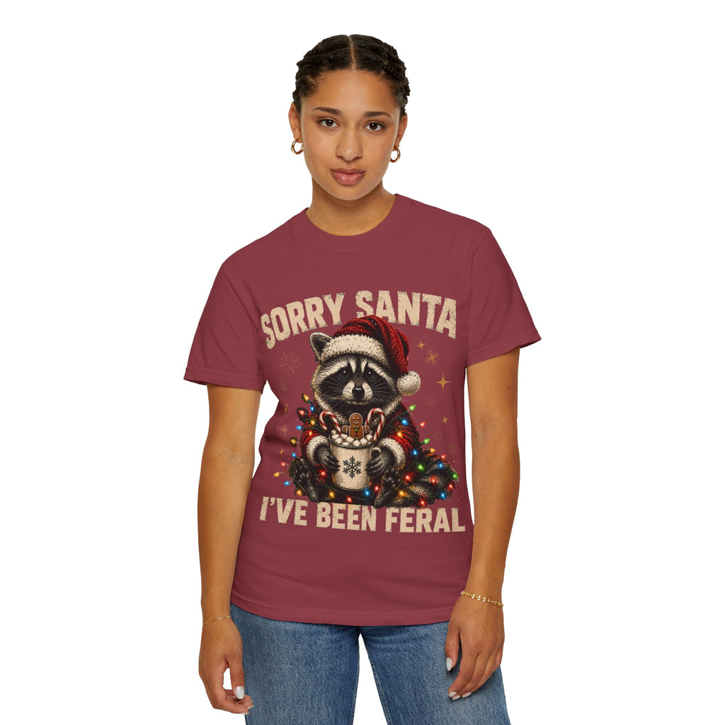 Sorry Santa I've Been Feral Cute Raccoon Christmas T-Shirt - Funny Racoon Tee