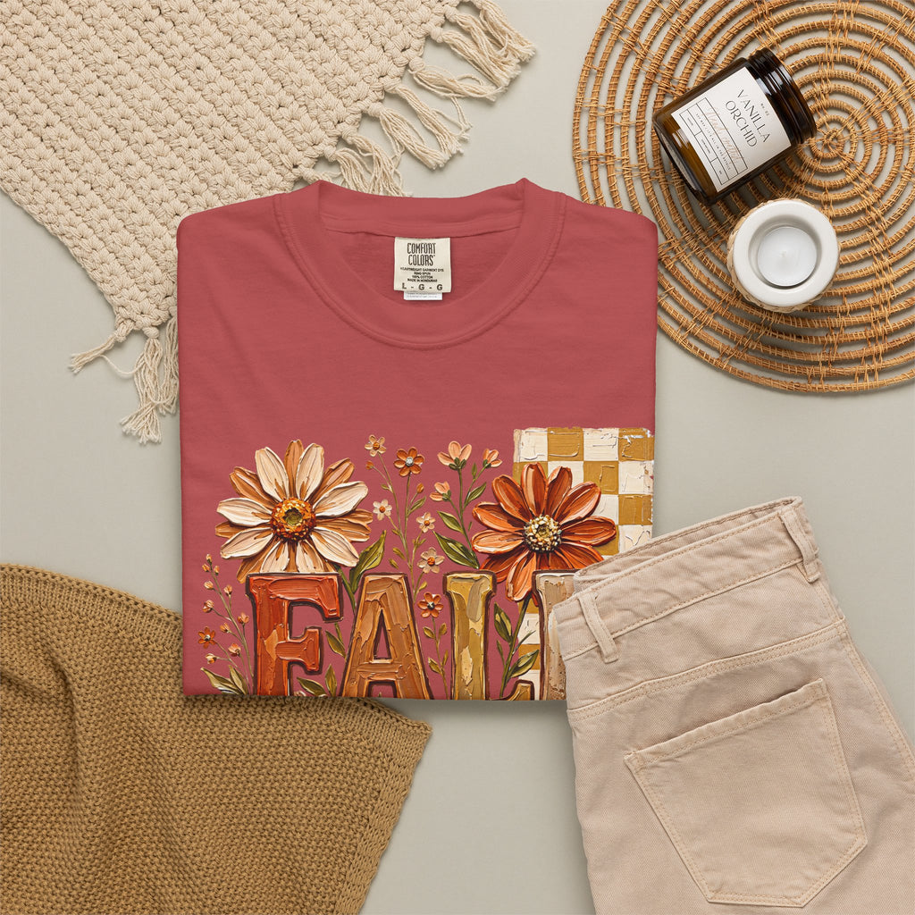 Fall Floral Pumpkin T-Shirt — Rustic Autumn Graphic Tee. Midnight Eye, LLC