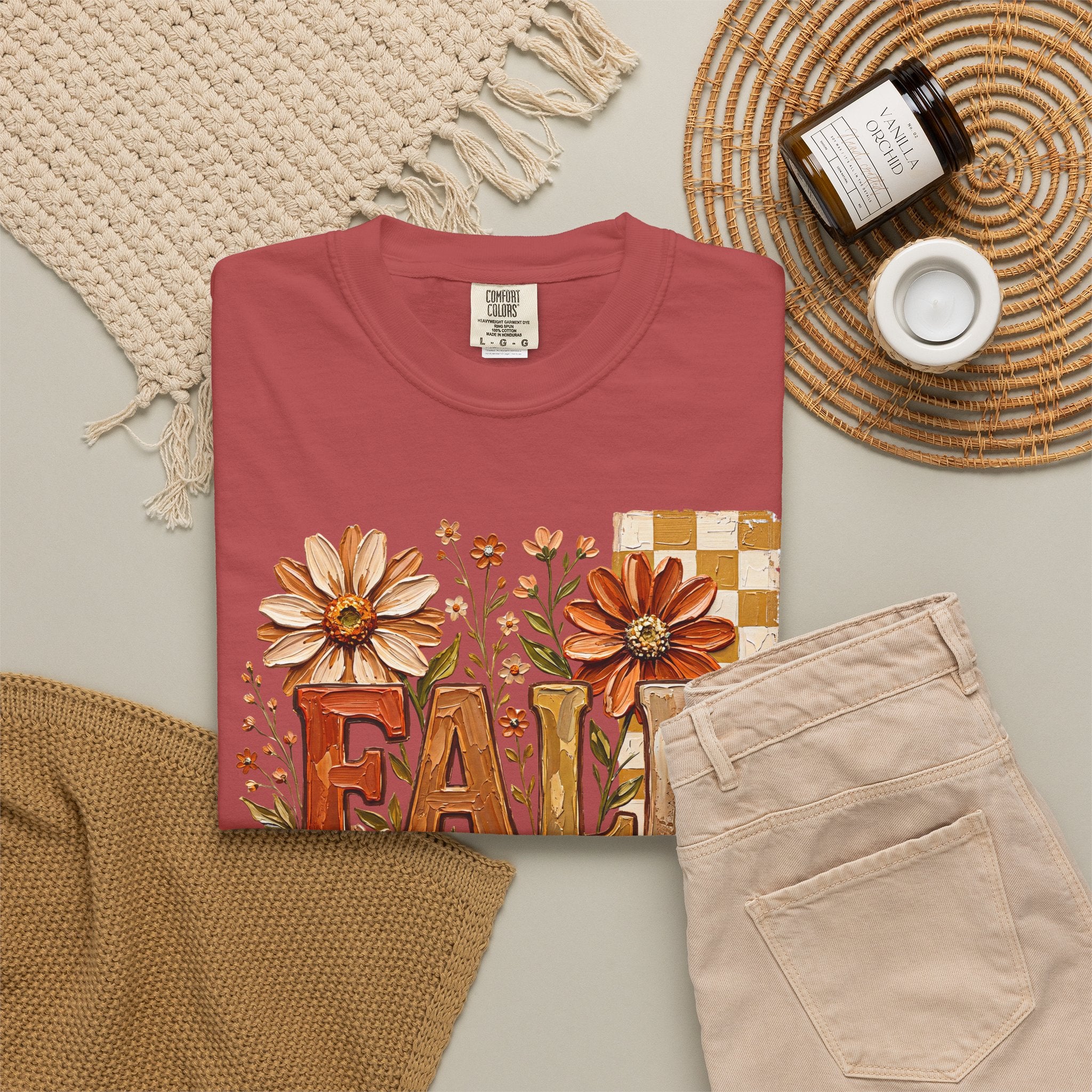 Fall Floral Pumpkin T-Shirt — Rustic Autumn Graphic Tee. Midnight Eye, LLC