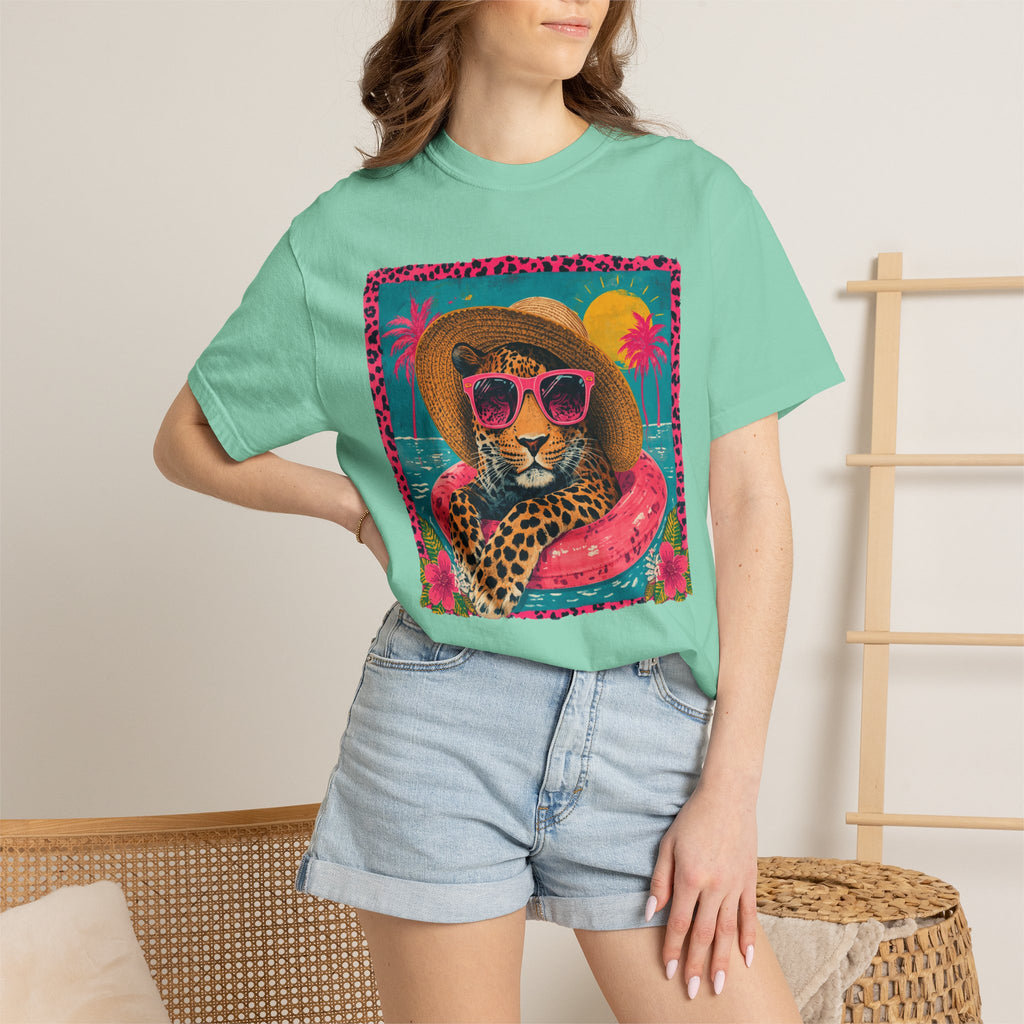 T-Shirt — Tropical Leopard in Sunglasses Summer Graphic - Sassy Vacation T-Shirt. Midnight Eye, LLC.