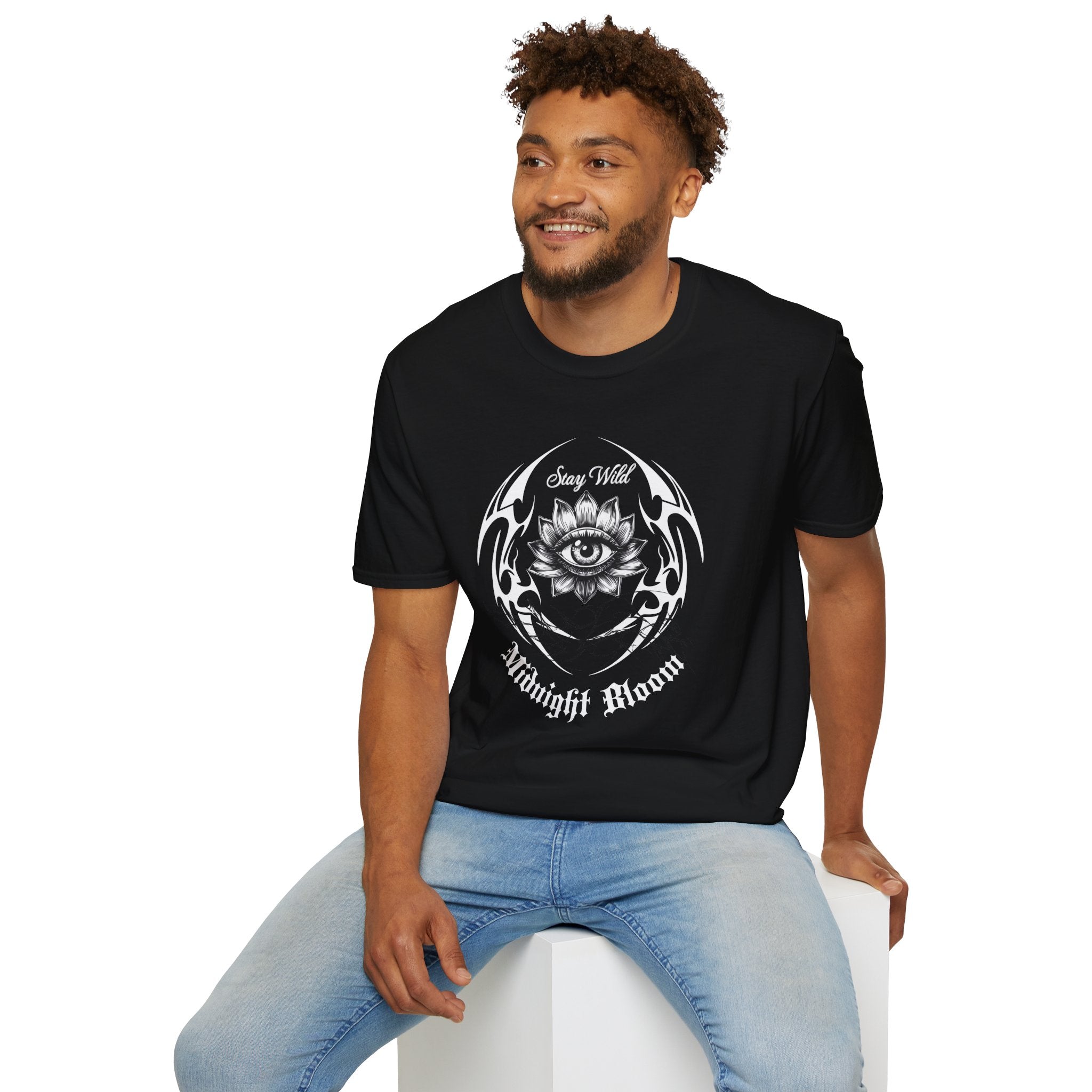Stay Wild Midnight Moon T-Shirt — Mystical Lotus Eye Graphic Tee - Goth Tee - Dark Aesthetic T-Shirt - Midnight Eye, LLC