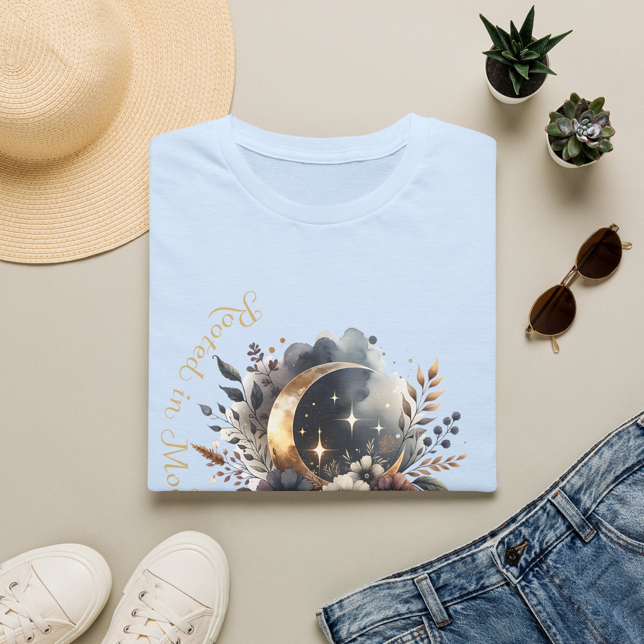Moonlight Floral T-Shirt — 'Rooted in Moonlight' Celestial Floral Graphic Tee - Mystical Tee - Midnight Eye, LLC