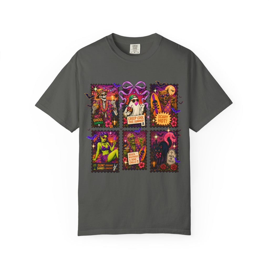 Halloween Witch Postage Stamp T-Shirt — Vintage Spooky Pin-Up Graphic Tee. Midnight Eye, LLC