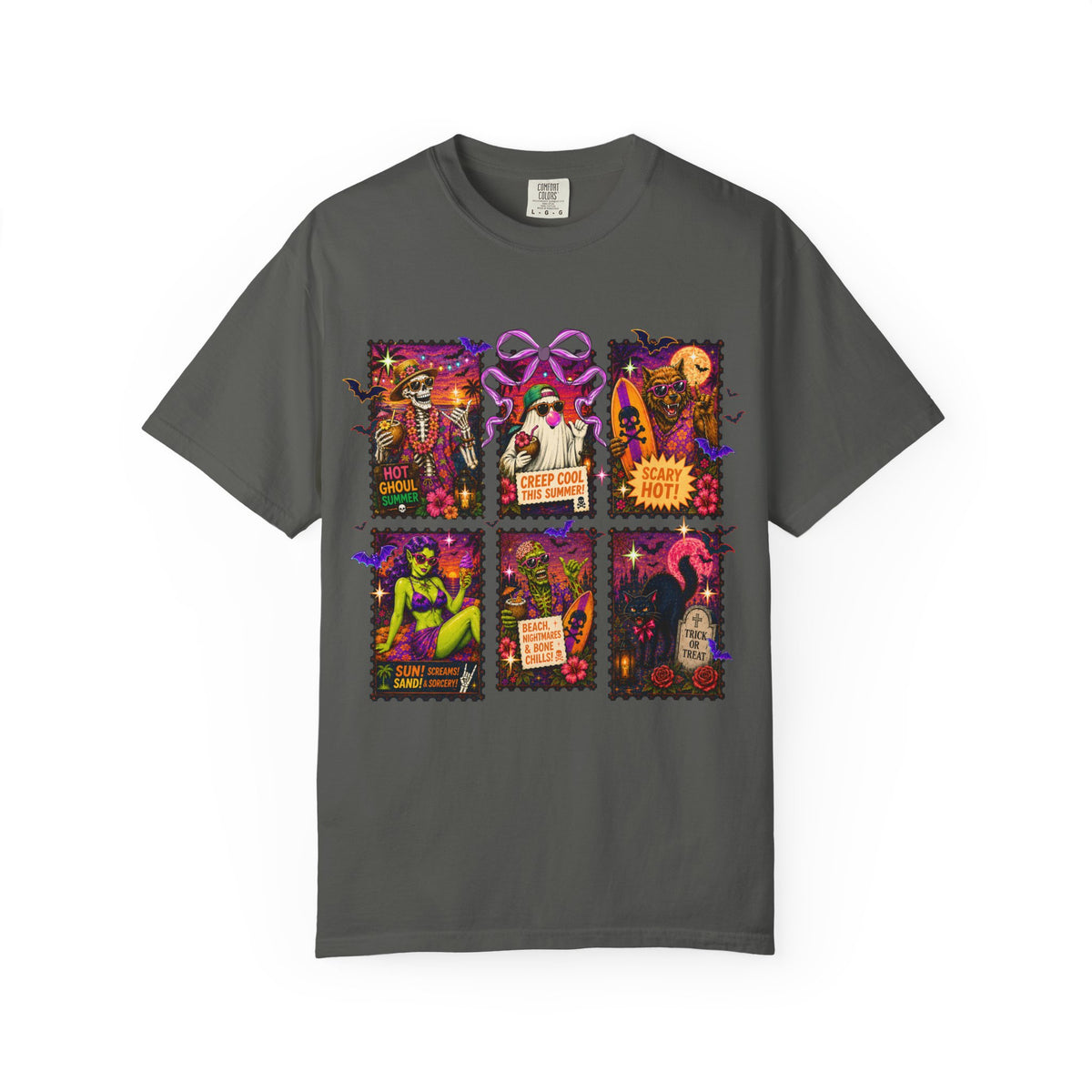 Halloween Witch Postage Stamp T-Shirt — Vintage Spooky Pin-Up Graphic Tee. Midnight Eye, LLC
