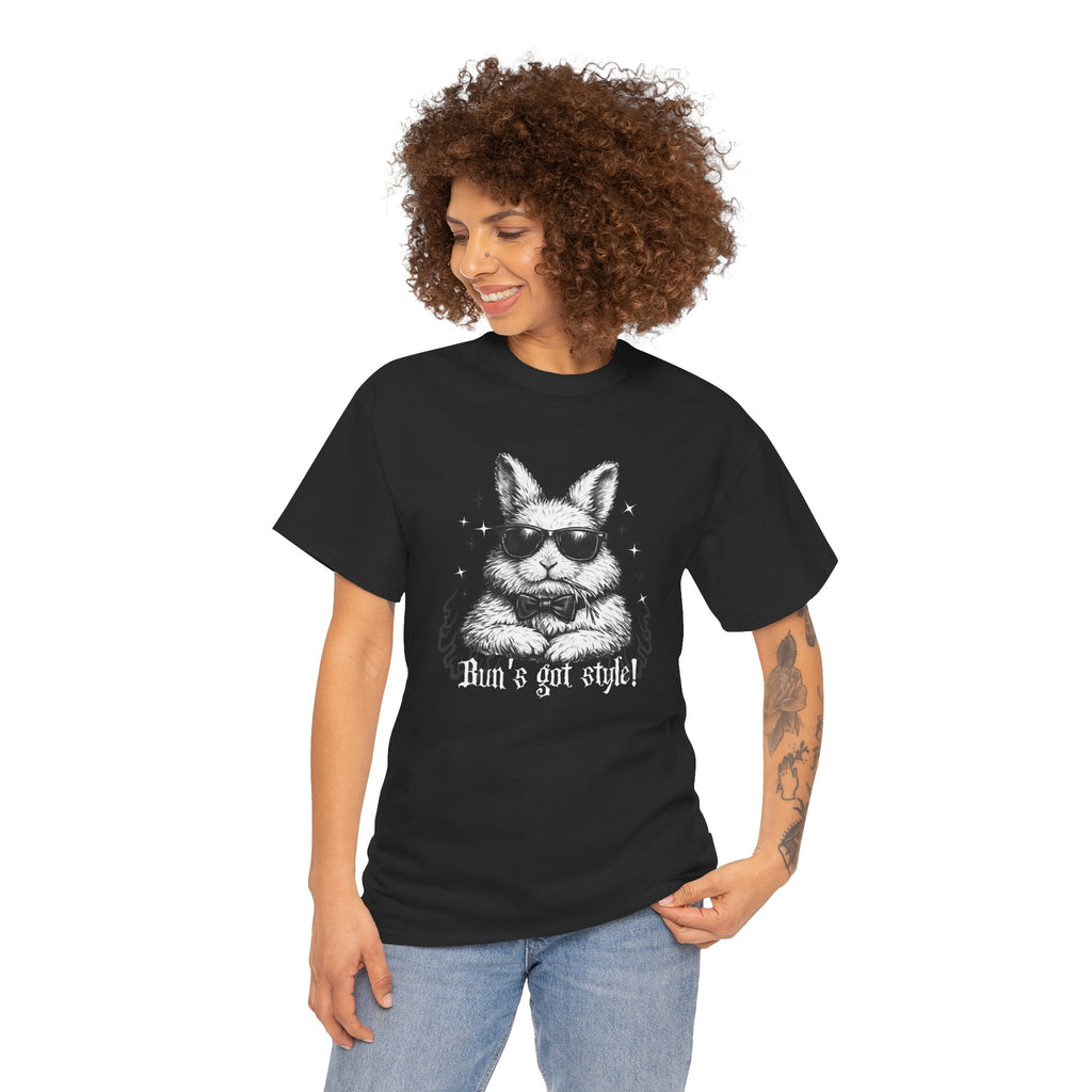 Graphic Tee — "Bun's Got Style" Cool Bunny Sunglasses T-Shirt - Gothic Tee - Dark Aesthetic T-Shirt - Midnight Eye, LLC