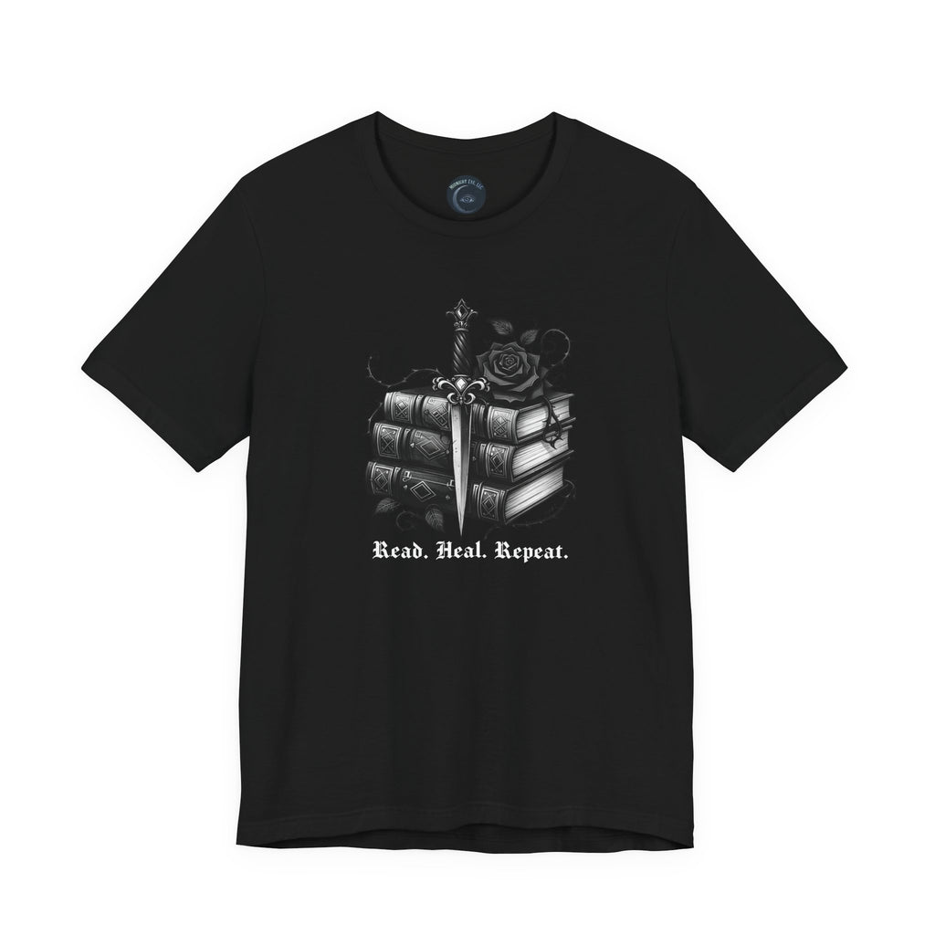 Read. Heal. Repeat. Gothic Book, Rose & Dagger T-Shirt. Books Tee - Dark Aesthetic - Midnight Eye, LLC