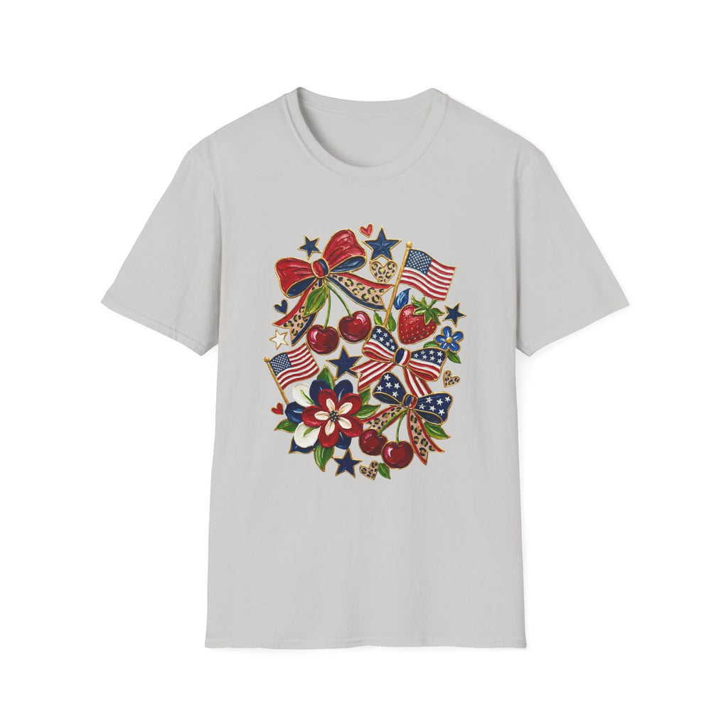 Patriotic Floral Americana T-Shirt - Faux Acrylic Paint Design - 4th of July T-Shirt - Midnight Eye, LLC
