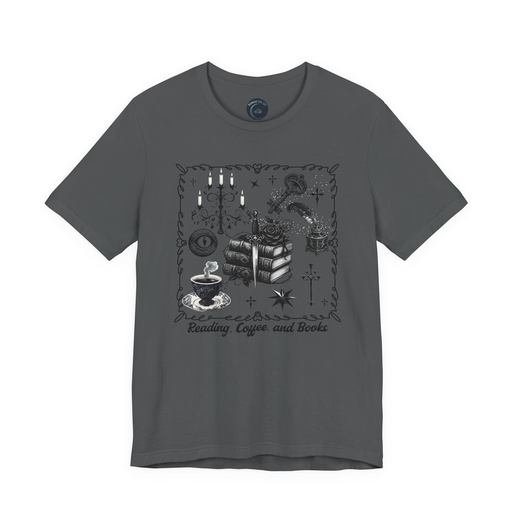 Mystic Reading Tee — "Reading and Mystery Books" Graphic T-Shirt. Midnight Eye