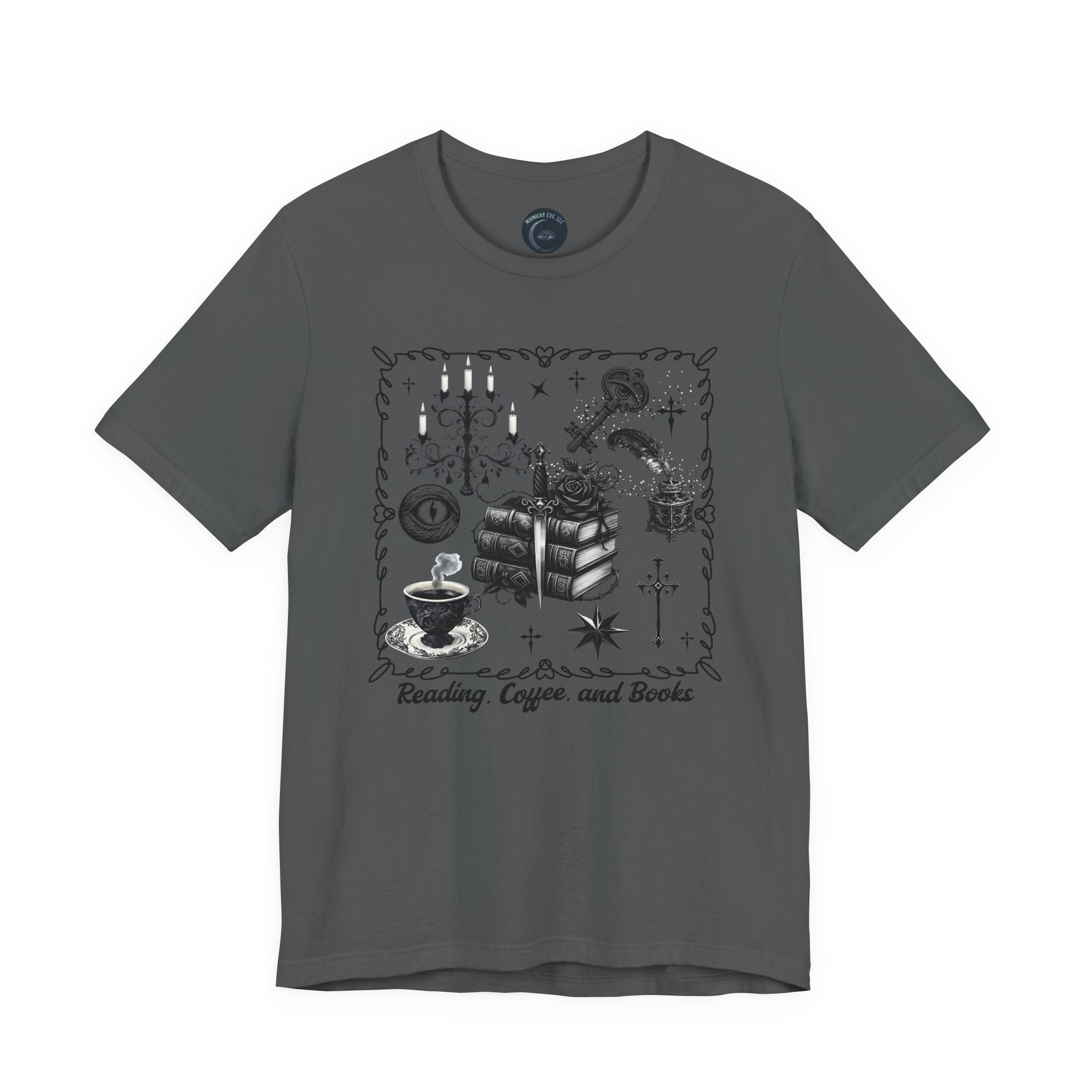 Mystic Reading Tee — "Reading and Mystery Books" Graphic T-Shirt. Midnight Eye