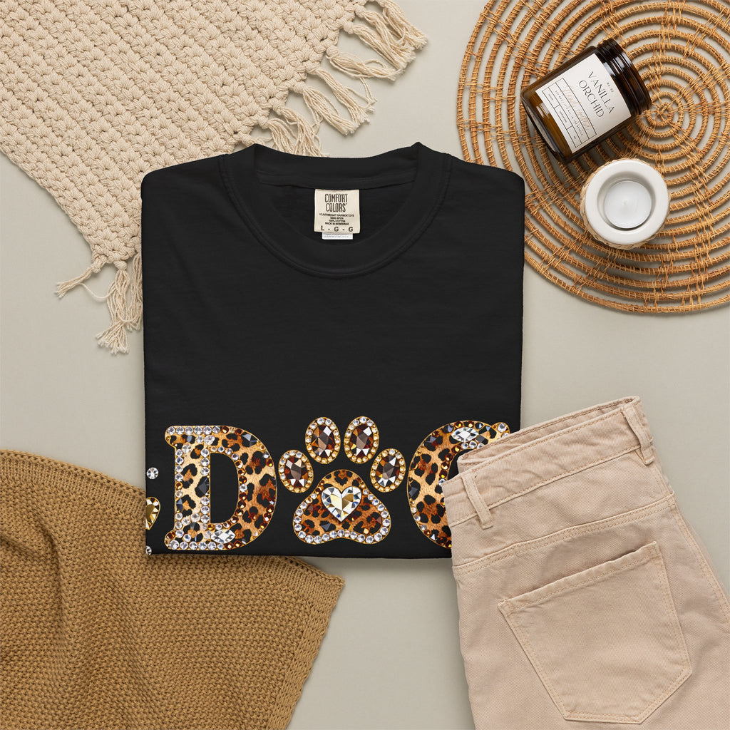 Faux Diamond Print Dog Mama Leopard Paw T-Shirt — Vintage Dog Mom Tee. Midnight Eye, LLC. 