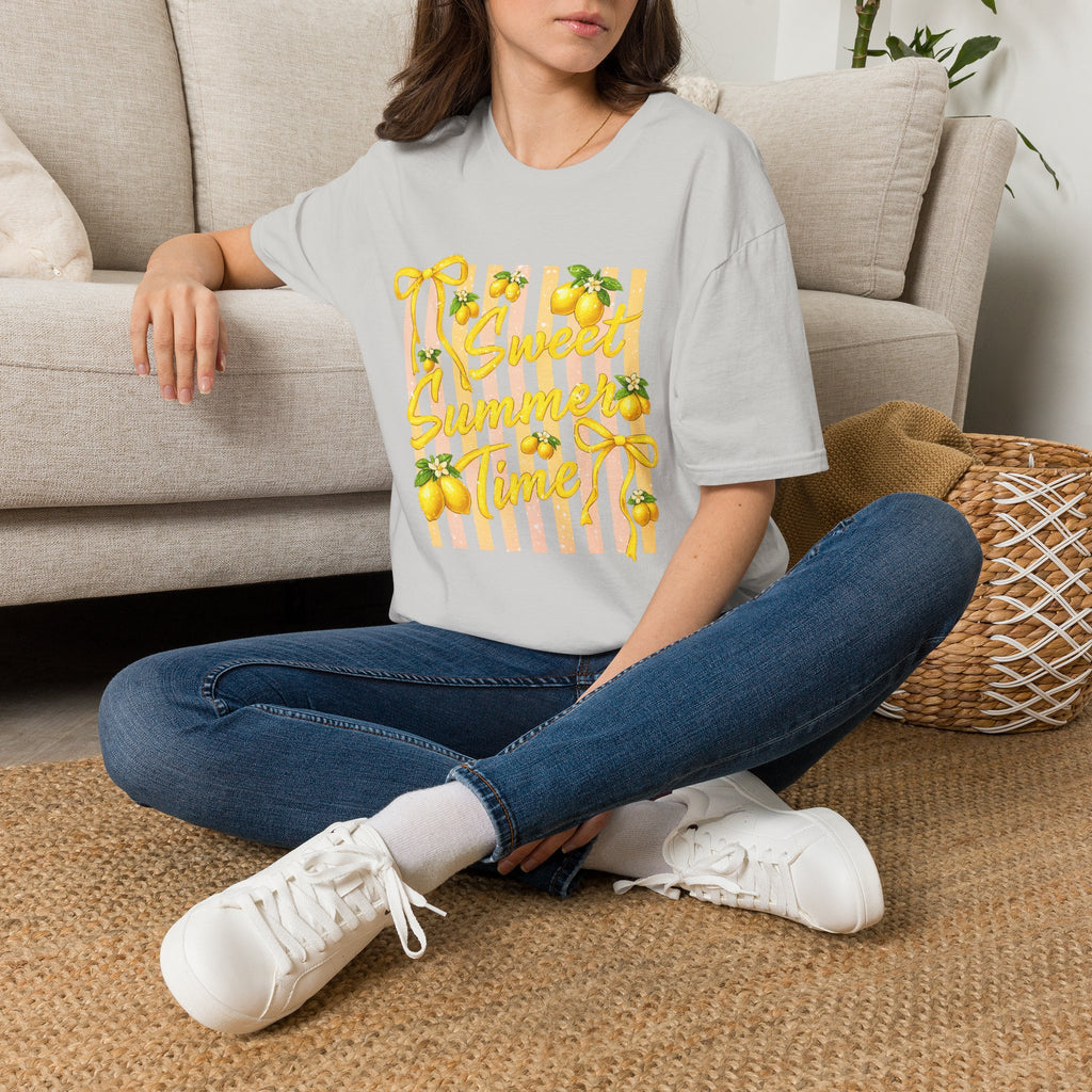 Sweet Summer Lemon Striped T-Shirt - Cute Bows Colorful Summer T-Shirt. Midnight Eye, LLC.