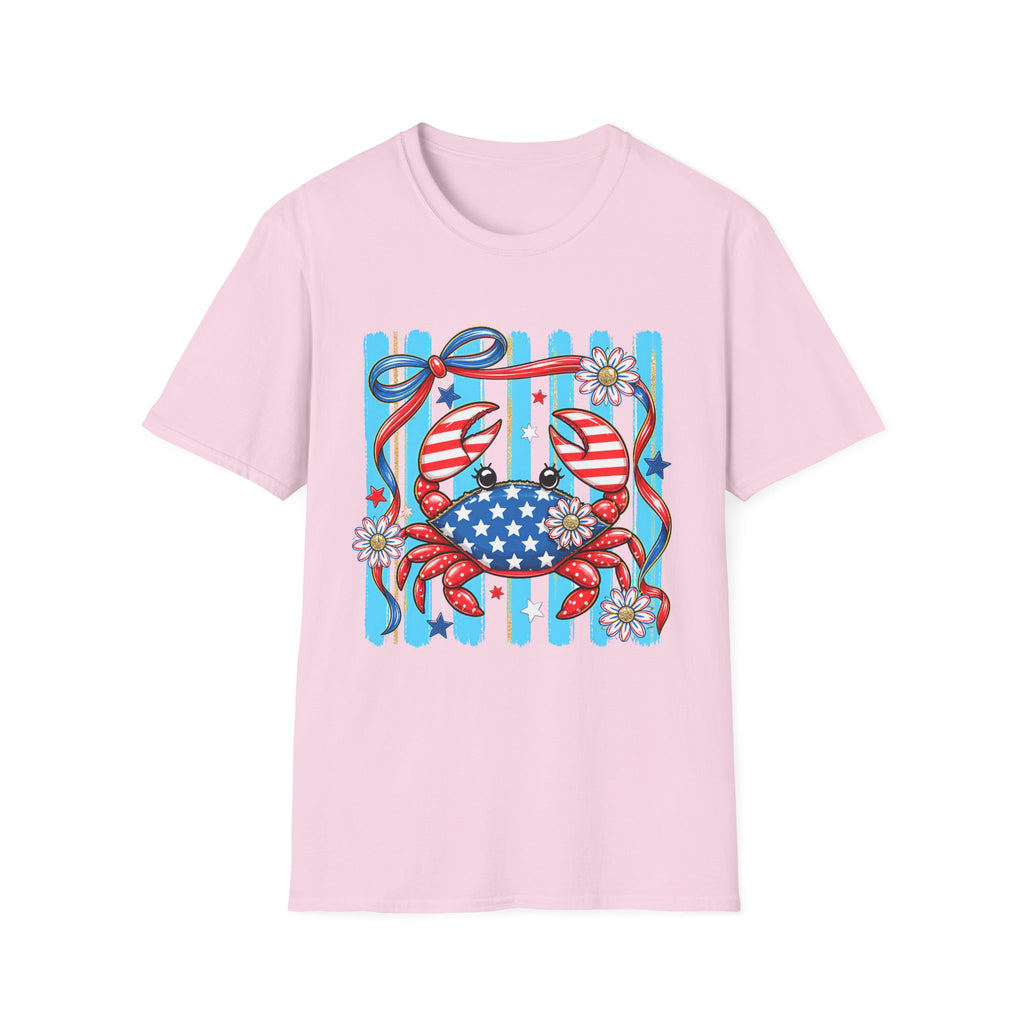 Patriotic Crab T-Shirt — American Flag Red White Blue Beach Tee Patriotic Crab T-Shirt — Preppy Cute and Funny Crab Tee. Midnight Eye, LLC.