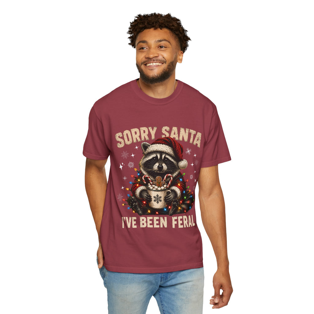 Sorry Santa I've Been Feral Cute Raccoon Christmas T-Shirt - Funny Racoon Tee