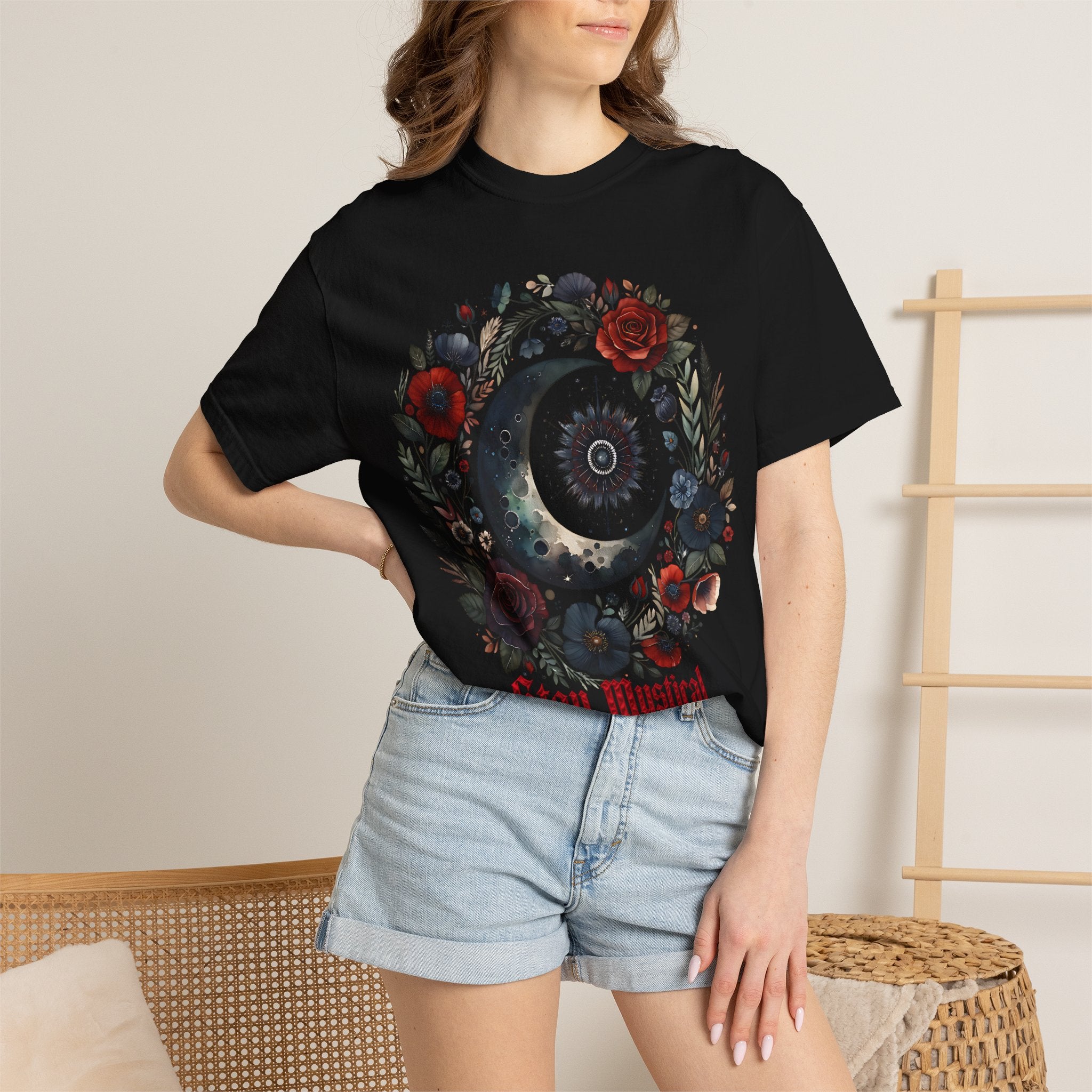 Mystical Moon T-Shirt — “Stay Mystical” Floral Crescent Tee - Dark Aesthetic T-Shirt