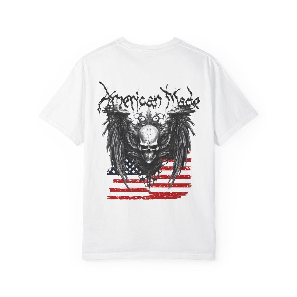 Freedom Skull Tee — Gothic Skull Wings with Distressed American Flag - Streetwear T-Shirt - Midnight Eye, LLC